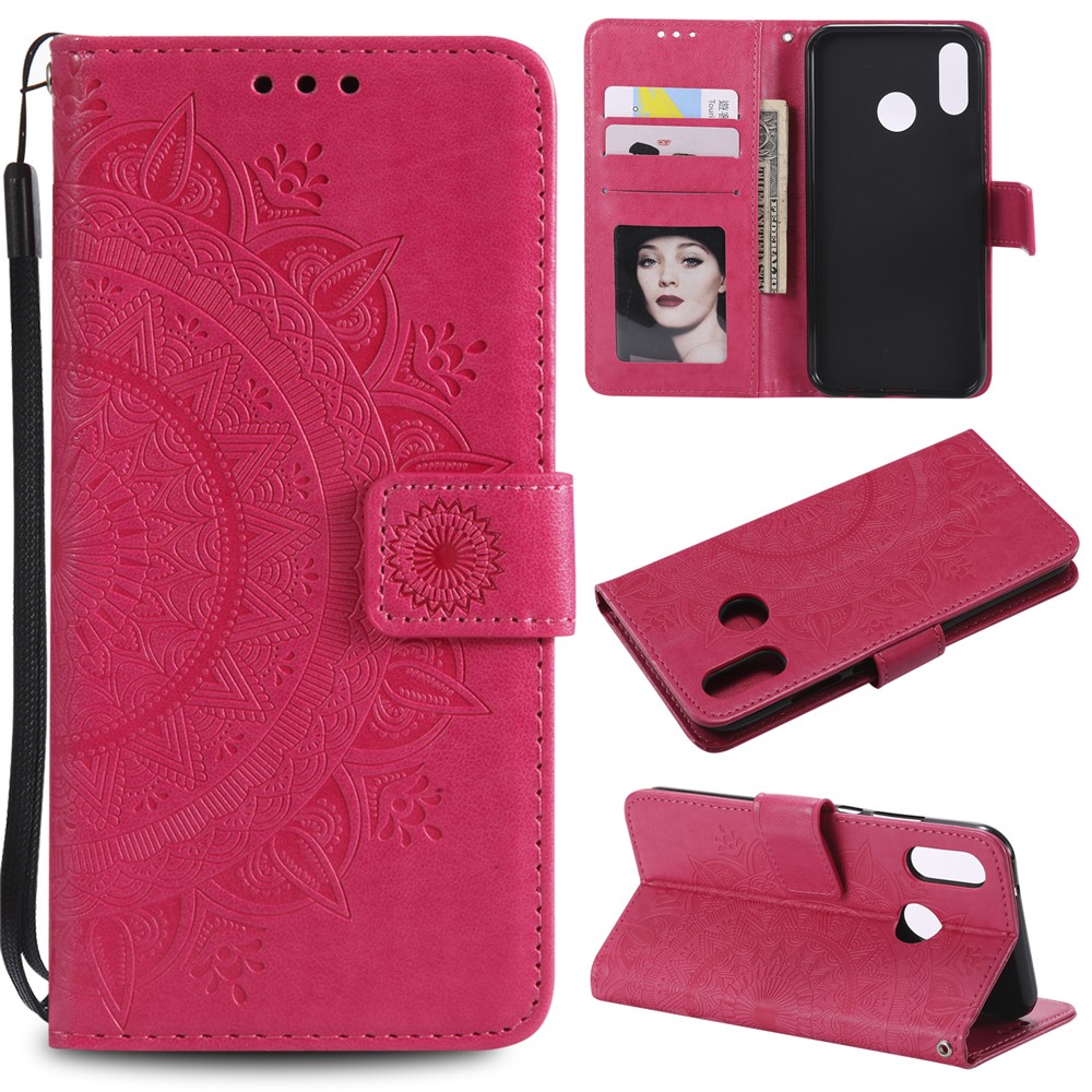 Imprinted Mandala Pattern PU Leather Wallet Stand Cover Case for Huawei P20 Lite / Nova 3e - Rose-1