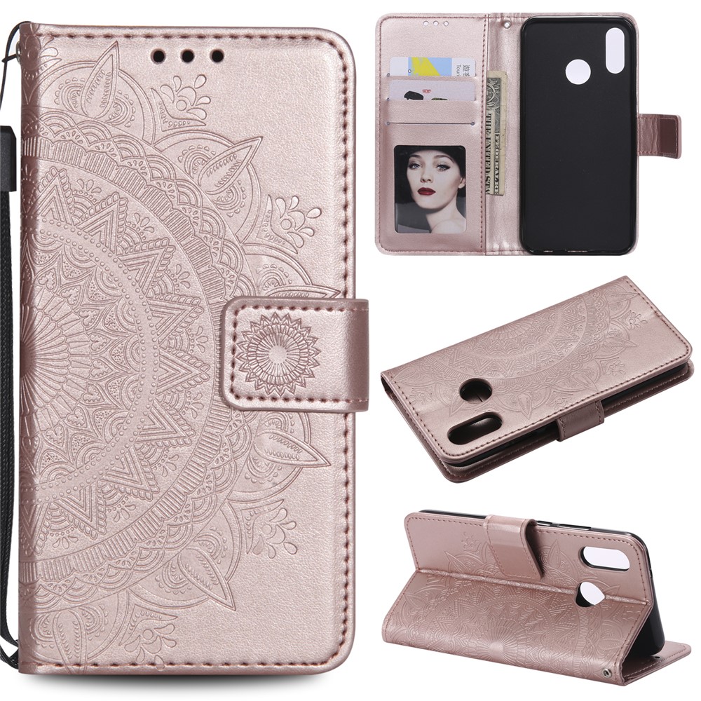 Imprinted Mandala Pattern Leather Wallet Phone Casing for Huawei P20 Lite / Nova 3e - Rose Gold-1