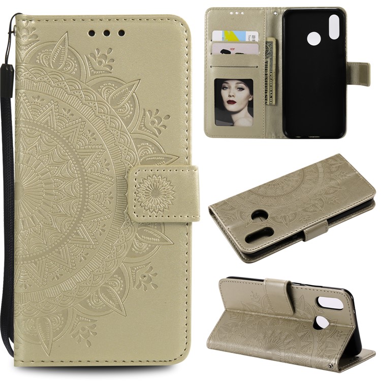 Imprinted Mandala Pattern Stand Leather Wallet Case for Huawei P20 Lite / Nova 3e - Gold-1