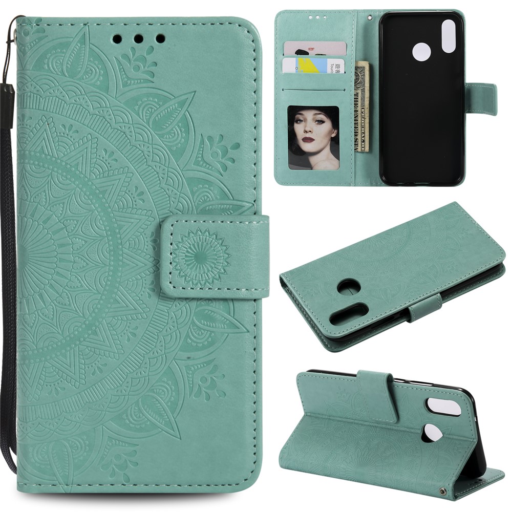 Imprinted Mandala Pattern Stand Wallet Leather Phone Cover for Huawei P20 Lite / Nova 3e - Cyan-1