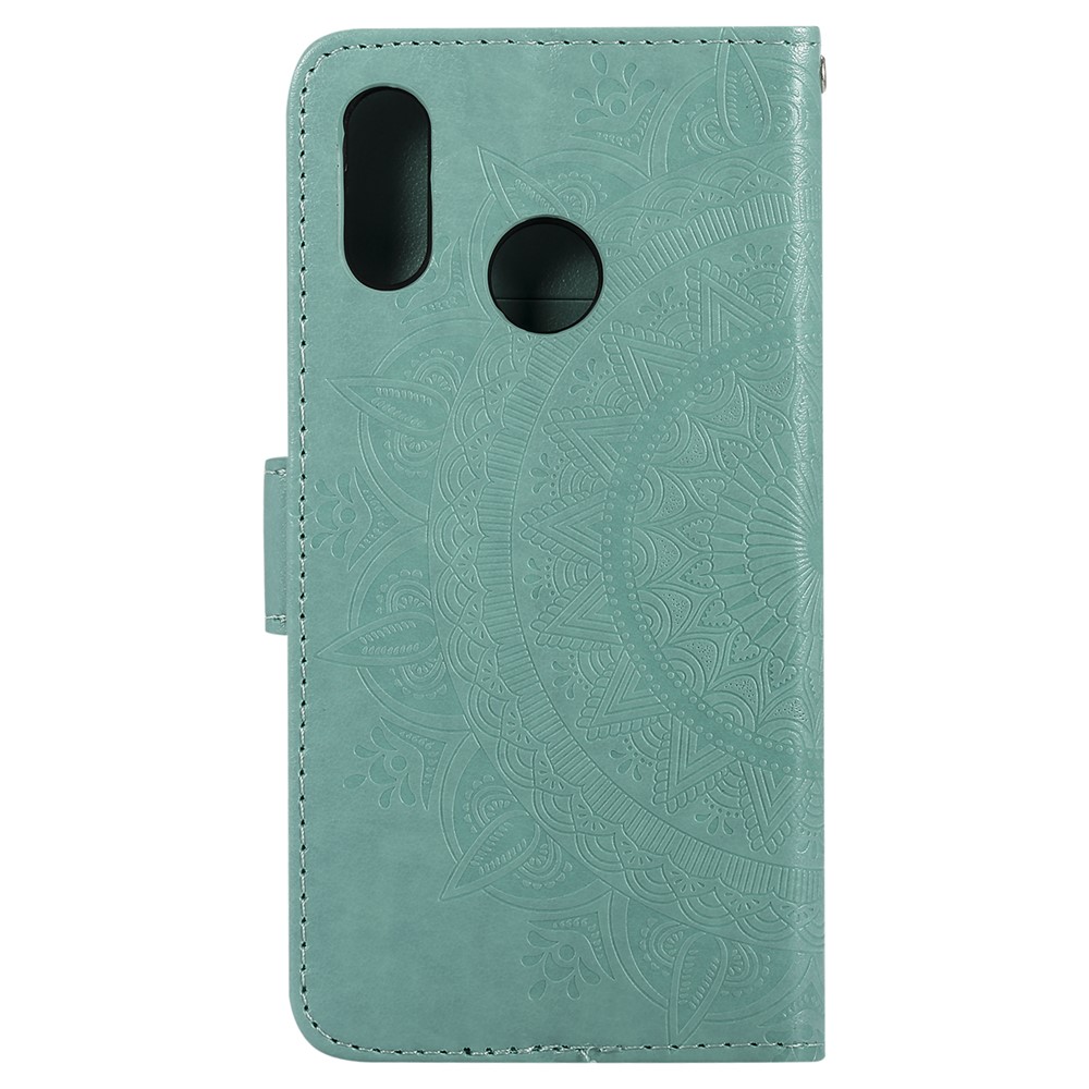 Imprinted Mandala Pattern Stand Wallet Leather Phone Cover for Huawei P20 Lite / Nova 3e - Cyan-3