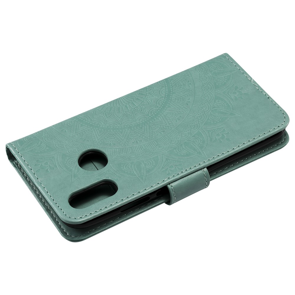 Imprinted Mandala Pattern Stand Wallet Leather Phone Cover for Huawei P20 Lite / Nova 3e - Cyan-6