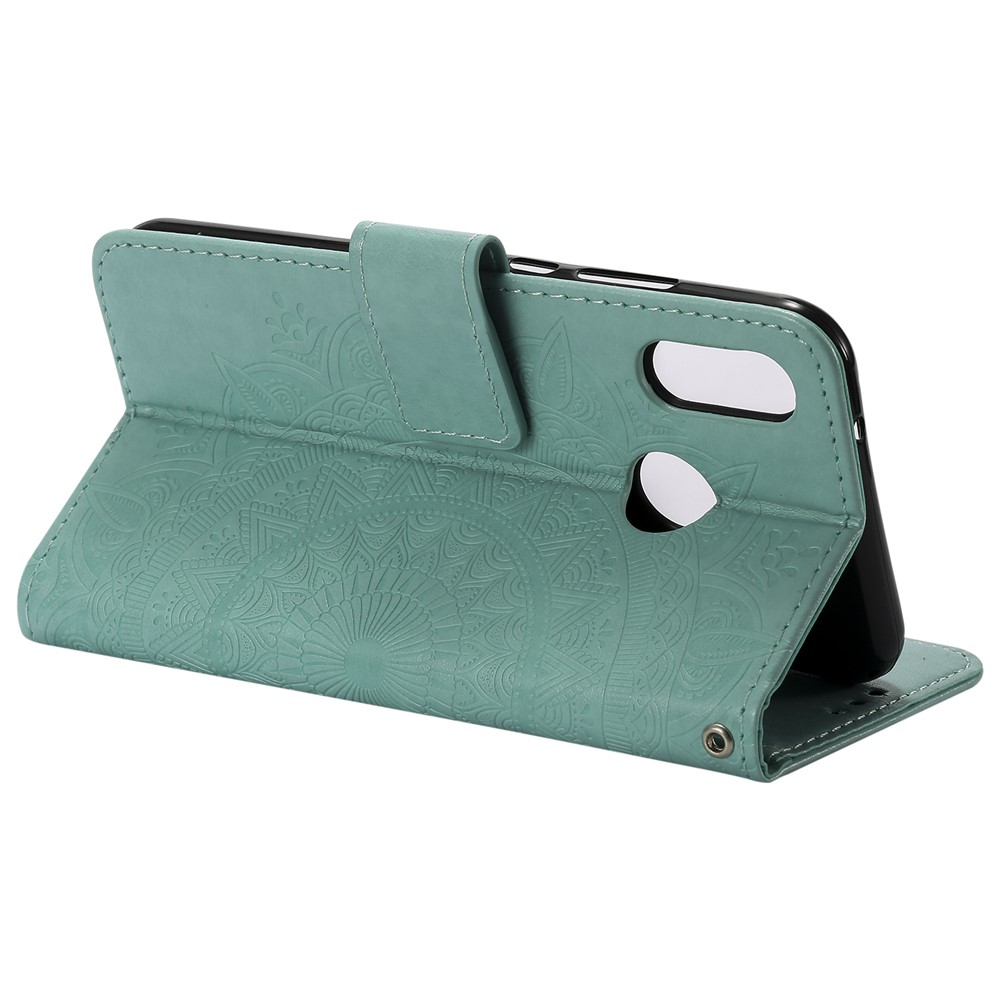 Imprinted Mandala Pattern Stand Wallet Leather Phone Cover for Huawei P20 Lite / Nova 3e - Cyan-7