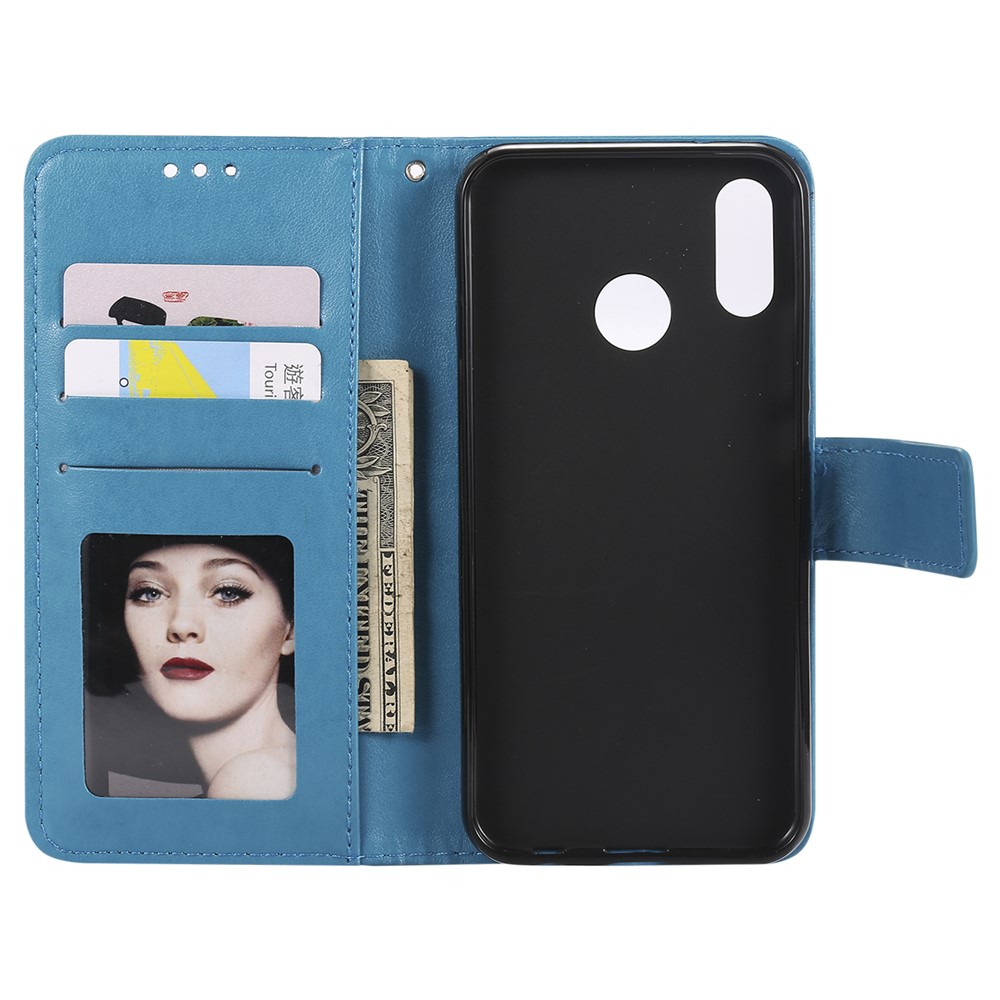Imprinted Mandala Pattern PU Leather Mobile Case with Card Slots for Huawei P20 Lite / Nova 3e - Blue-4