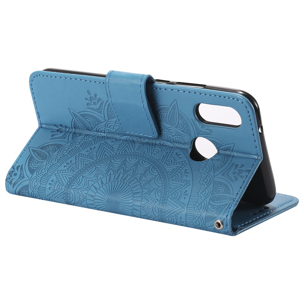 Imprinted Mandala Pattern PU Leather Mobile Case with Card Slots for Huawei P20 Lite / Nova 3e - Blue-7