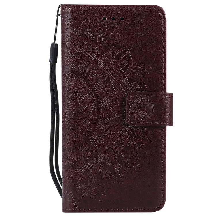 Imprinted Mandala Pattern Magnetic Wallet Leather Phone Cover Shell for Huawei P20 Lite / Nova 3e - Brown-2