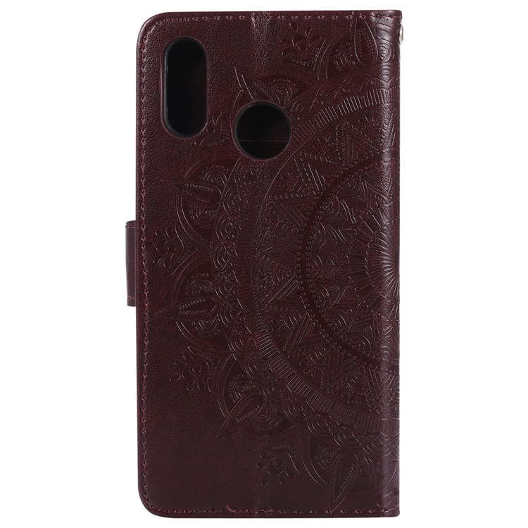 Imprinted Mandala Pattern Magnetic Wallet Leather Phone Cover Shell for Huawei P20 Lite / Nova 3e - Brown-3