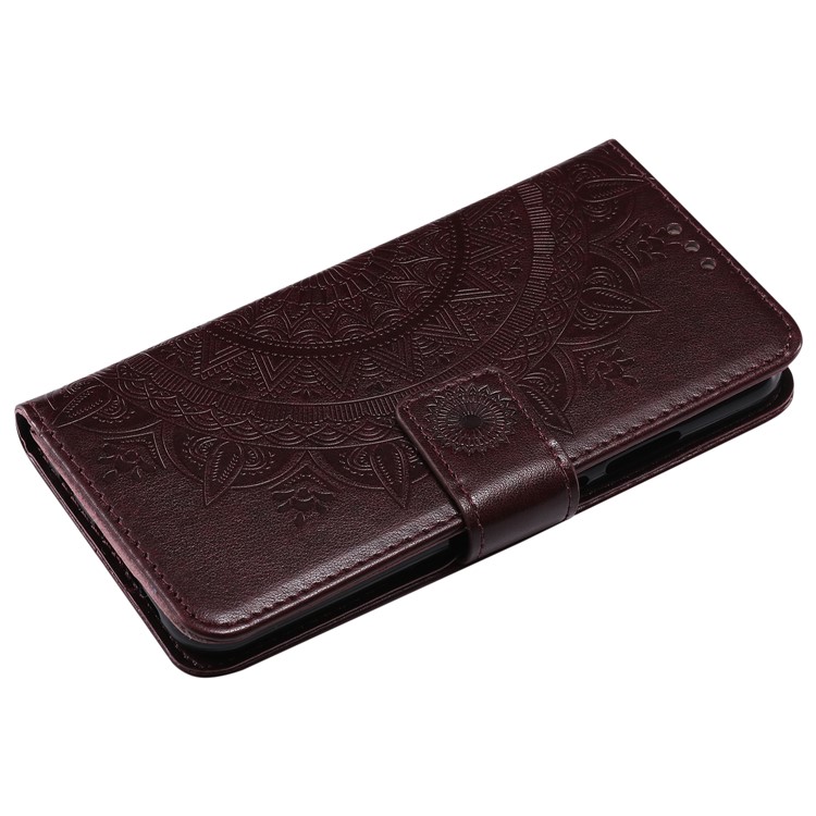 Imprinted Mandala Pattern Magnetic Wallet Leather Phone Cover Shell for Huawei P20 Lite / Nova 3e - Brown-5