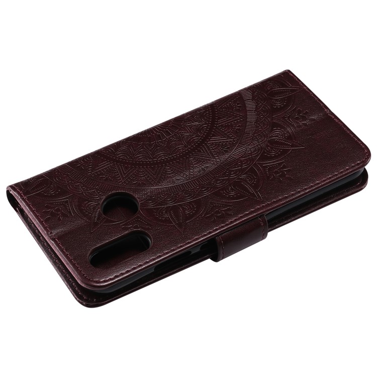 Imprinted Mandala Pattern Magnetic Wallet Leather Phone Cover Shell for Huawei P20 Lite / Nova 3e - Brown-6