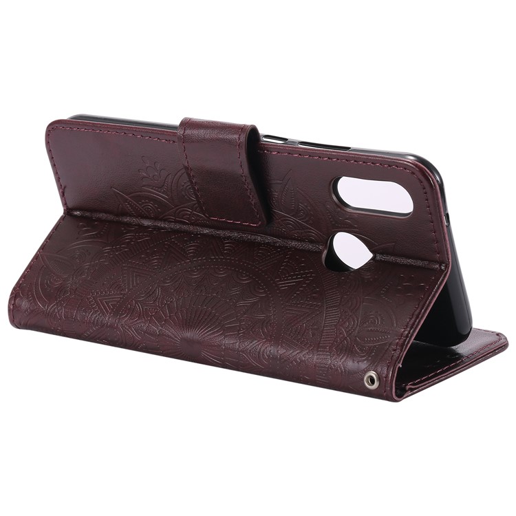 Imprinted Mandala Pattern Magnetic Wallet Leather Phone Cover Shell for Huawei P20 Lite / Nova 3e - Brown-7