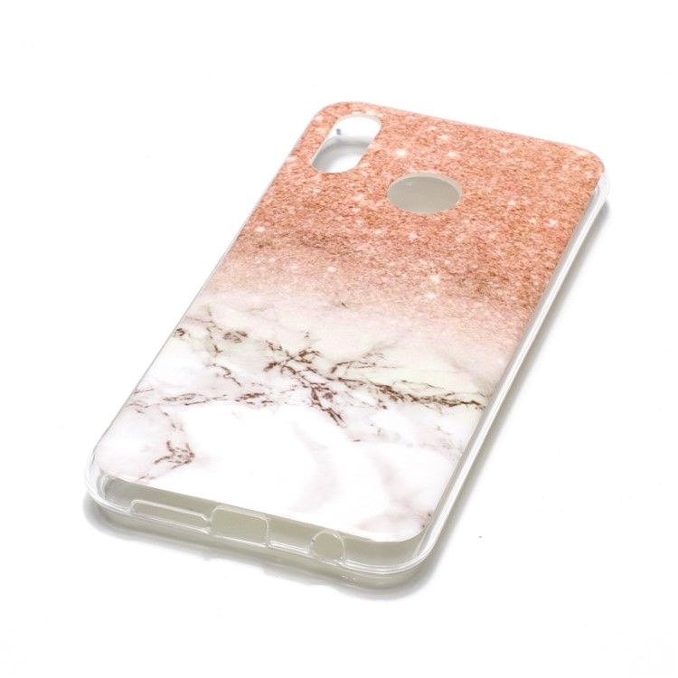 Per Huawei P20 Lite / Nova 3e Marble Pattern IMD Coperchio Pelle Pelle TPU - Arancia / Bianca-3