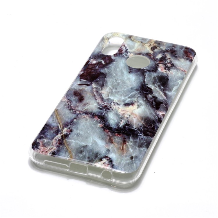 Para Huawei P20 Lite / Nova 3e Padrão De Mármore Imd Tpu Casca Do Telefone Móvel - Azul / Preto-3
