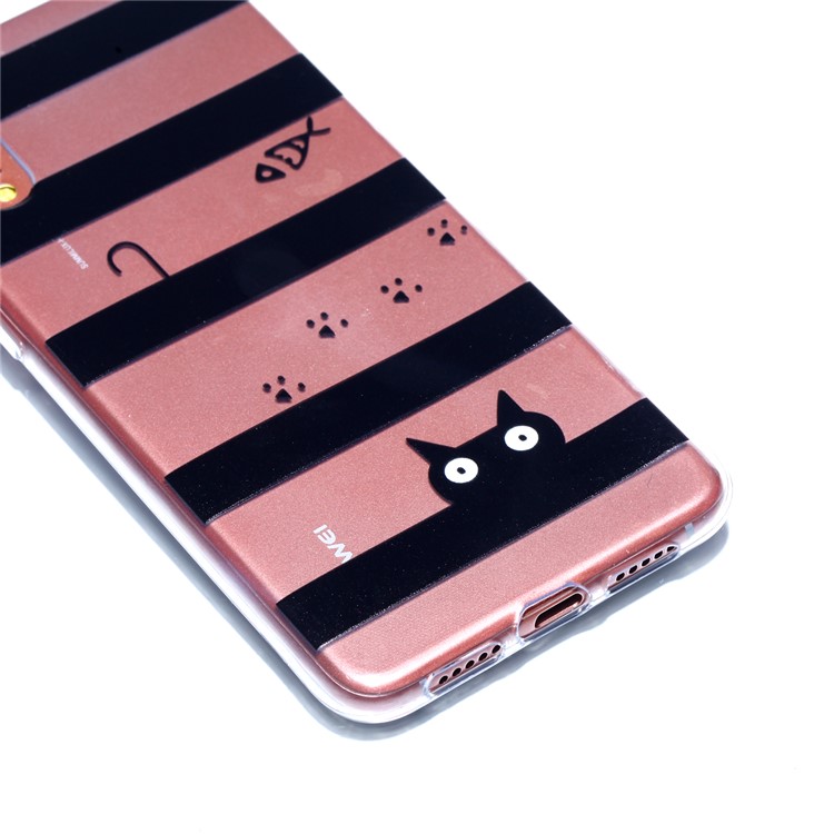 Pattern Printing Soft TPU Cell Phone Case Cover for Huawei P20 - Stripes and Cat-3