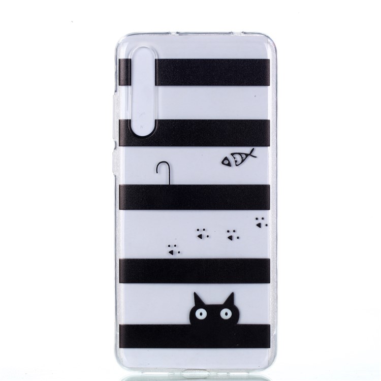Pattern Printing Soft TPU Gel Back Phone Accessory Case for Huawei P20 Pro - Stripes and Cat-2