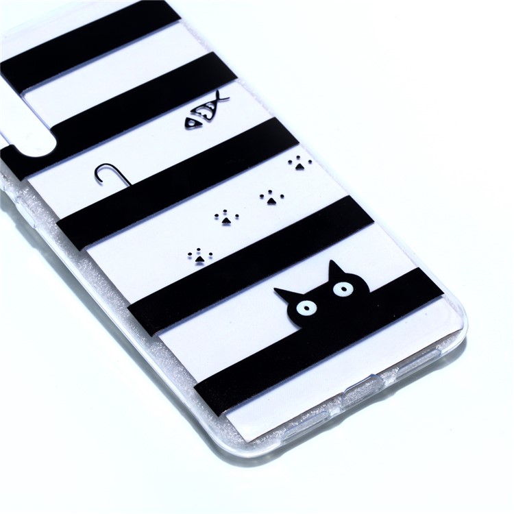Pattern Printing Soft TPU Gel Back Phone Accessory Case for Huawei P20 Pro - Stripes and Cat-3