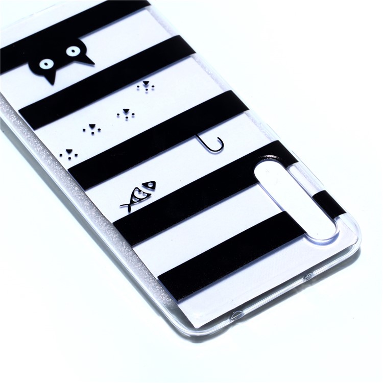 Pattern Printing Soft TPU Gel Back Phone Accessory Case for Huawei P20 Pro - Stripes and Cat-4