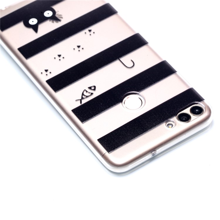 Pattern Printing Flexible TPU Mobile Case for Huawei P Smart / Enjoy 7S - Stripes and Cat-3