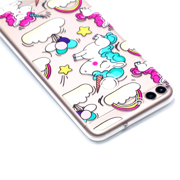 Pattern Printing Flexible TPU Casing for Huawei P Smart / Enjoy 7S - Cartoon Unicorn-3