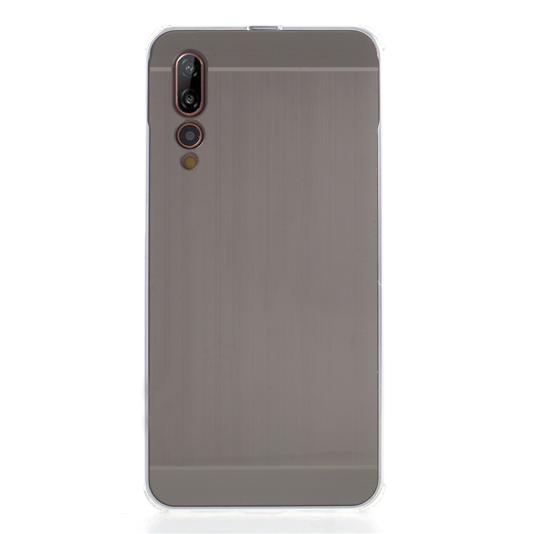 Slide-on Drop-proof Brushed PC Plate + Metal Bumper Hybrid Mobile Back Casing for Huawei P20 Pro - Silver-1