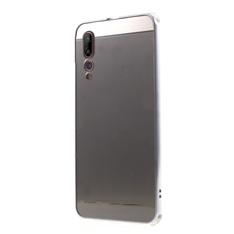 Slide-on Drop-proof Brushed PC Plate + Metal Bumper Hybrid Mobile Back Casing for Huawei P20 Pro - Silver-3