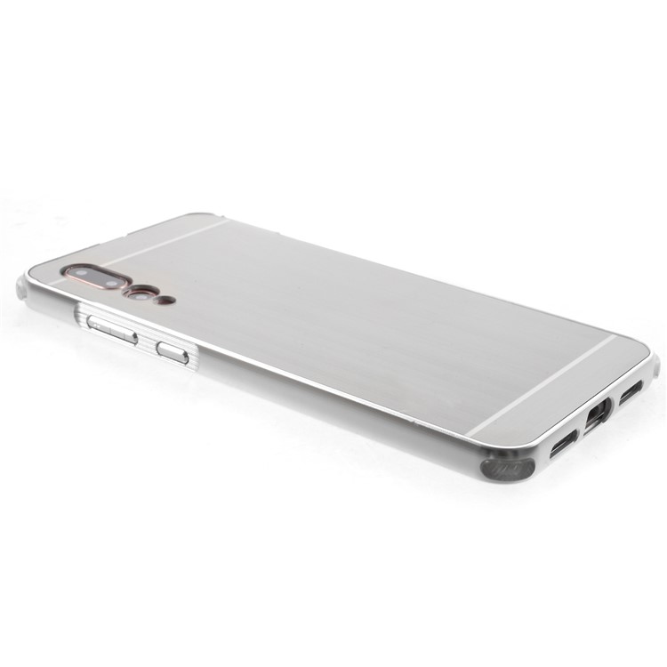Slide-on Drop-proof Brushed PC Plate + Metal Bumper Hybrid Mobile Back Casing for Huawei P20 Pro - Silver-4