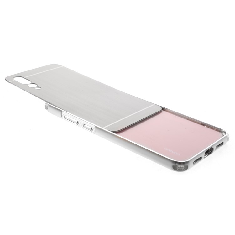 Slide-on Drop-proof Brushed PC Plate + Metal Bumper Hybrid Mobile Back Casing for Huawei P20 Pro - Silver-5