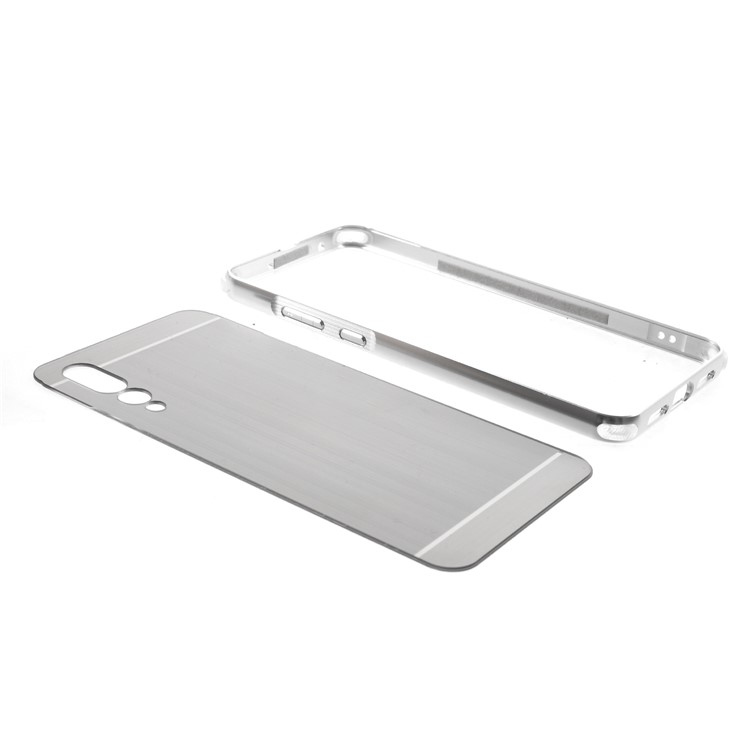 Slide-on Drop-proof Brushed PC Plate + Metal Bumper Hybrid Mobile Back Casing for Huawei P20 Pro - Silver-6
