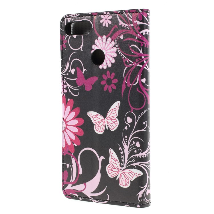 Pattern Printing PU Leather Magnetic Wallet Stand Protective Case for Huawei Y9 (2018)/Enjoy 8 Plus - Butterfly Flower-2