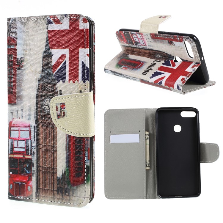 Cross Texture Patterned Wallet Leather Case for Huawei Y9 (2018)/Enjoy 8 Plus - London Element-1