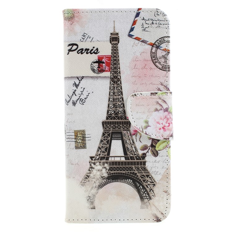 Cross Texture Patterned Wallet Leather Shell for Huawei Y9 (2018)/Enjoy 8 Plus - Eiffel Tower-1