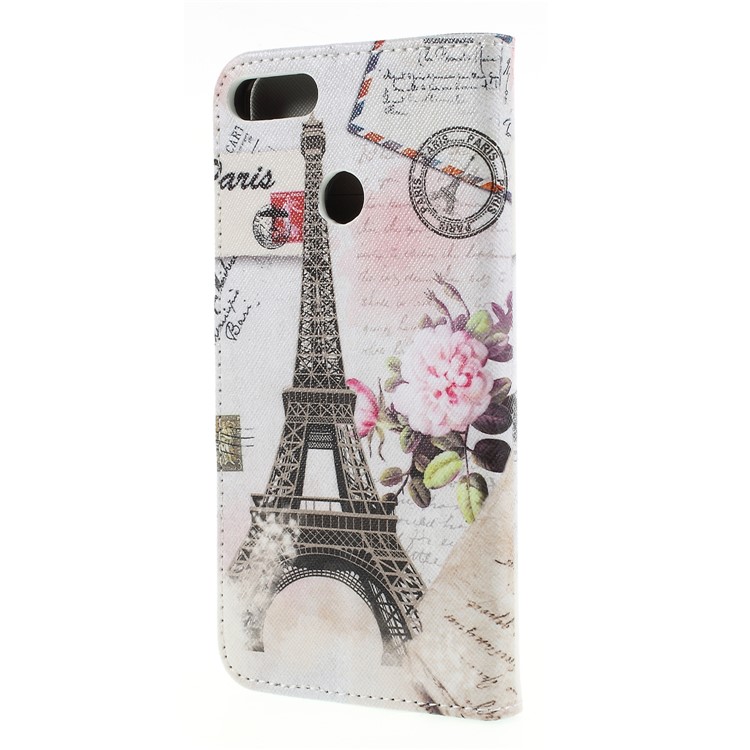 Cross Texture Patterned Wallet Leather Shell for Huawei Y9 (2018)/Enjoy 8 Plus - Eiffel Tower-2