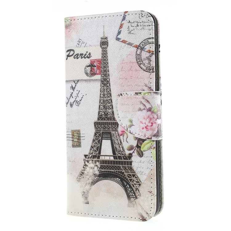 Cross Texture Patterned Wallet Leather Shell for Huawei Y9 (2018)/Enjoy 8 Plus - Eiffel Tower-3