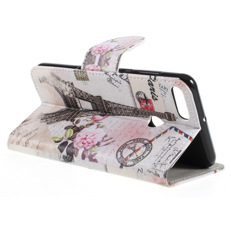 Cross Texture Patterned Wallet Leather Shell for Huawei Y9 (2018)/Enjoy 8 Plus - Eiffel Tower-5