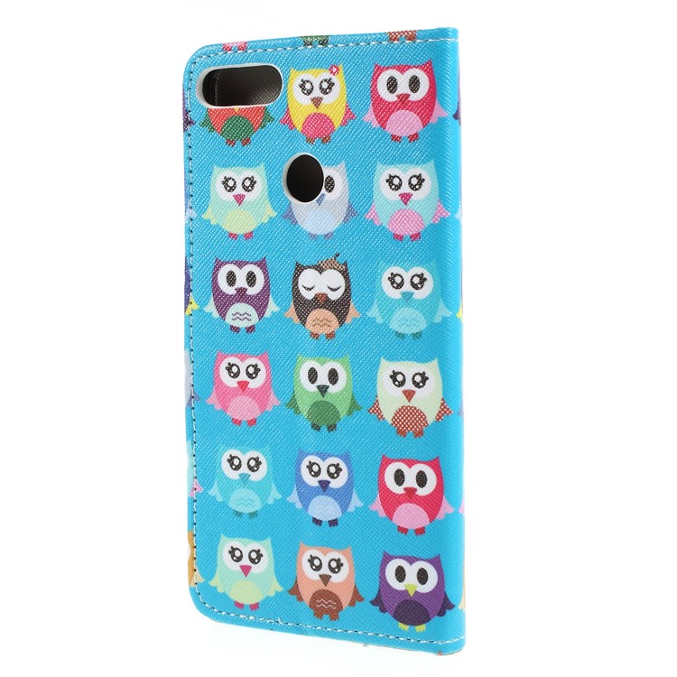 Cross Texture Patterned Wallet Leather Casing for Huawei Y9 (2018)/Enjoy 8 Plus - Multiple Owls-2