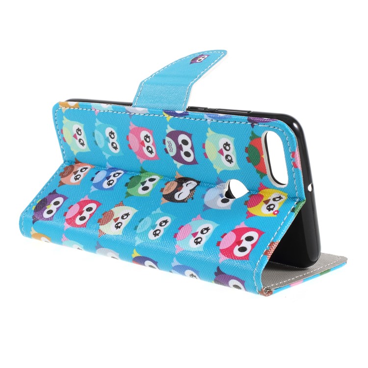 Cross Texture Patterned Wallet Leather Casing for Huawei Y9 (2018)/Enjoy 8 Plus - Multiple Owls-5