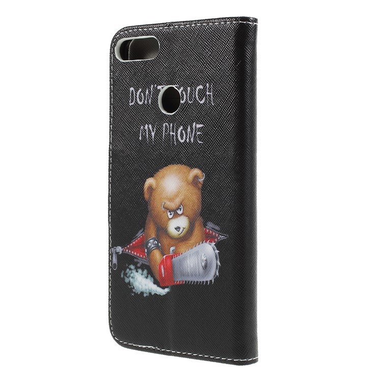 Cross Texture Patterned Wallet Leather Mobile Phone Case for Huawei Y9 (2018)/Enjoy 8 Plus - Angry Bear-2
