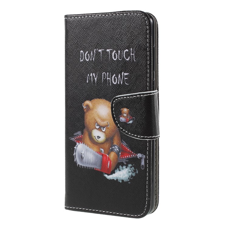 Cross Texture Patterned Wallet Leather Mobile Phone Case for Huawei Y9 (2018)/Enjoy 8 Plus - Angry Bear-3