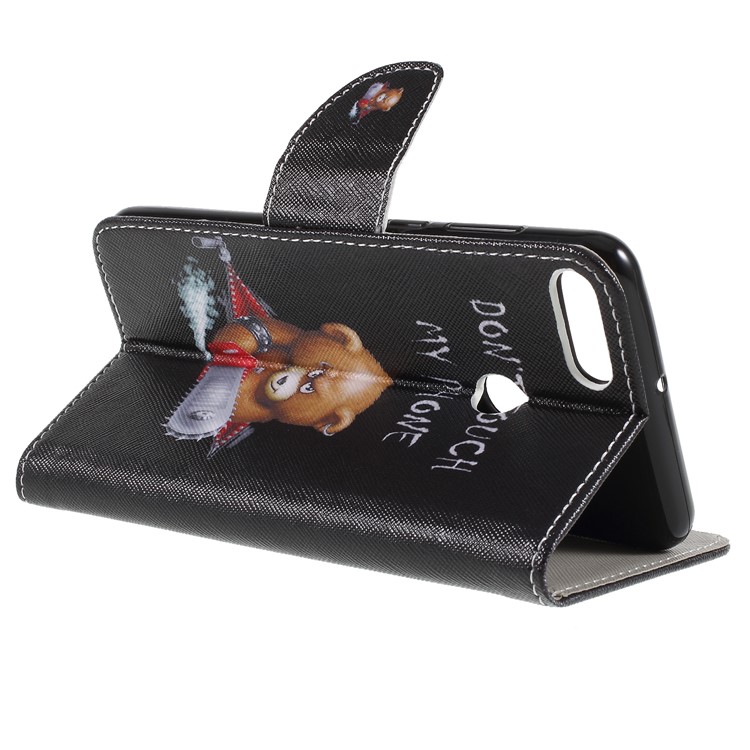 Cross Texture Patterned Wallet Leather Mobile Phone Case for Huawei Y9 (2018)/Enjoy 8 Plus - Angry Bear-5
