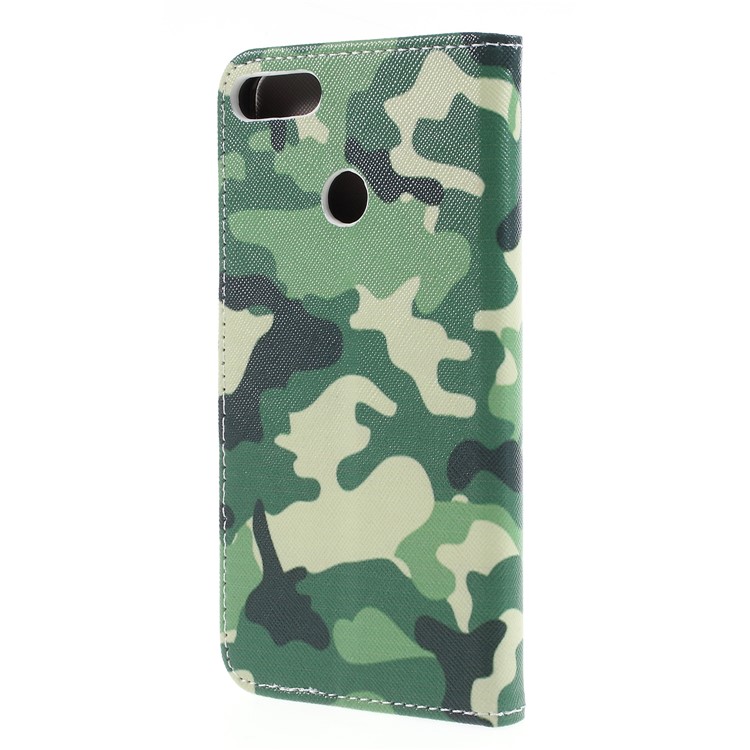 Cross Texture Patterned Wallet Leather Cell Phone Case for Huawei Y9 (2018)/Enjoy 8 Plus - Camouflage Pattern-2