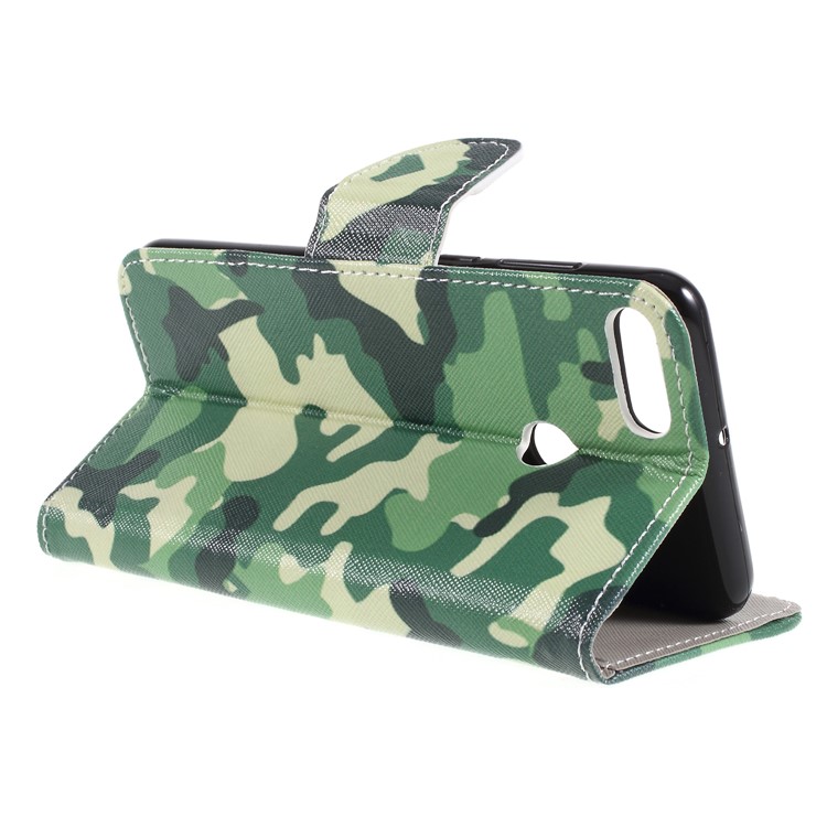 Cross Texture Patterned Wallet Leather Cell Phone Case for Huawei Y9 (2018)/Enjoy 8 Plus - Camouflage Pattern-5
