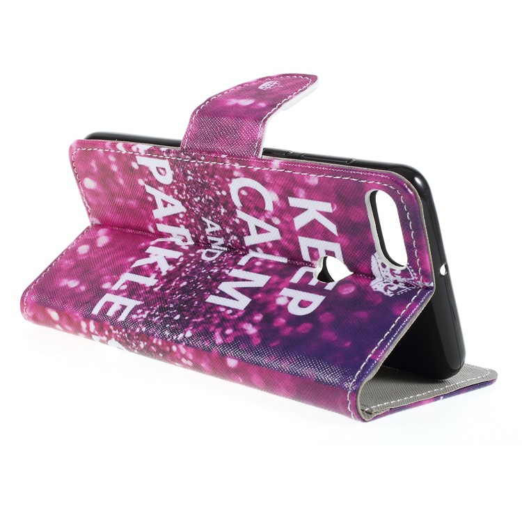 Cross Texture Patterned Wallet Leather Mobile Phone Cover for Huawei Y9 (2018)/Enjoy 8 Plus - Keep Calm and Sparkle-5