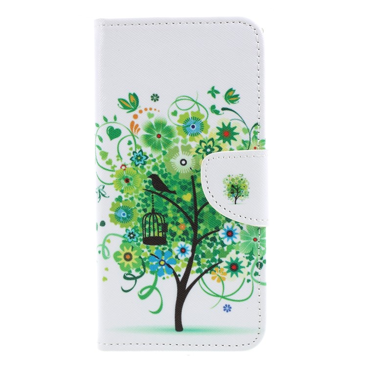 Cross Texture Patterned Wallet Leather Cell Phone Cover for Huawei Y9 (2018)/Enjoy 8 Plus - Green Tree-1