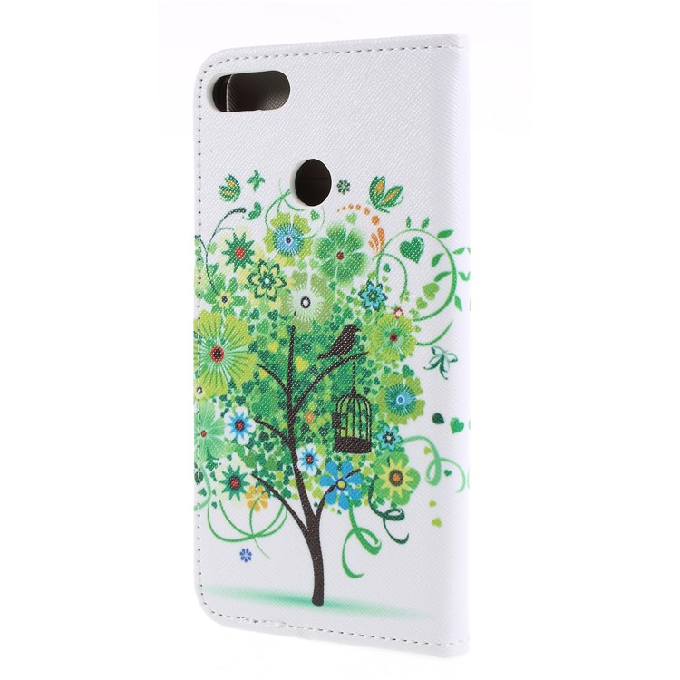 Cross Texture Patterned Wallet Leather Cell Phone Cover for Huawei Y9 (2018)/Enjoy 8 Plus - Green Tree-2