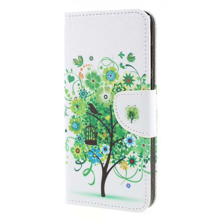 Cross Texture Patterned Wallet Leather Cell Phone Cover for Huawei Y9 (2018)/Enjoy 8 Plus - Green Tree-3