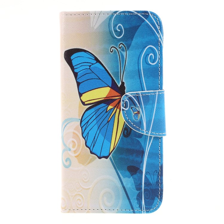 Cross Texture Patterned Wallet Leather Protective Case for Huawei Y9 (2018)/Enjoy 8 Plus - Blue Butterfly-1