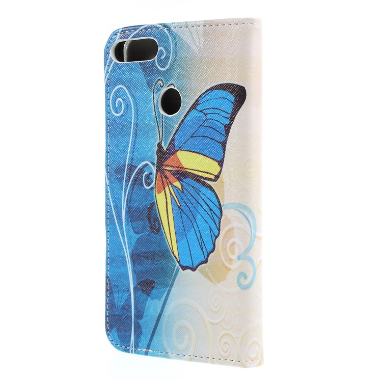 Cross Texture Patterned Wallet Leather Protective Case for Huawei Y9 (2018)/Enjoy 8 Plus - Blue Butterfly-2