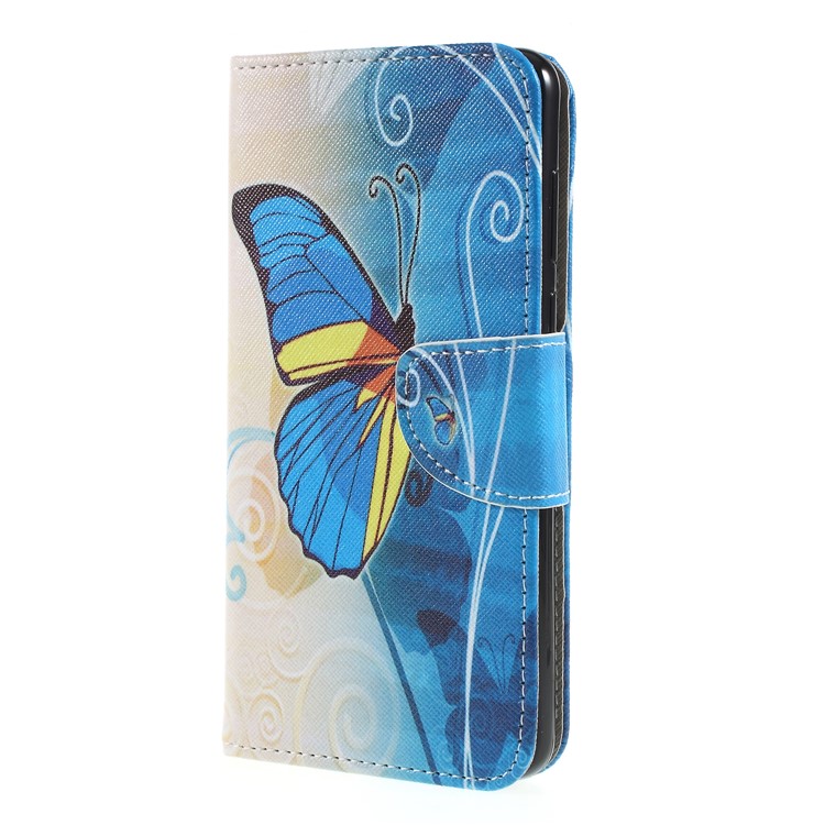 Cross Texture Patterned Wallet Leather Protective Case for Huawei Y9 (2018)/Enjoy 8 Plus - Blue Butterfly-3