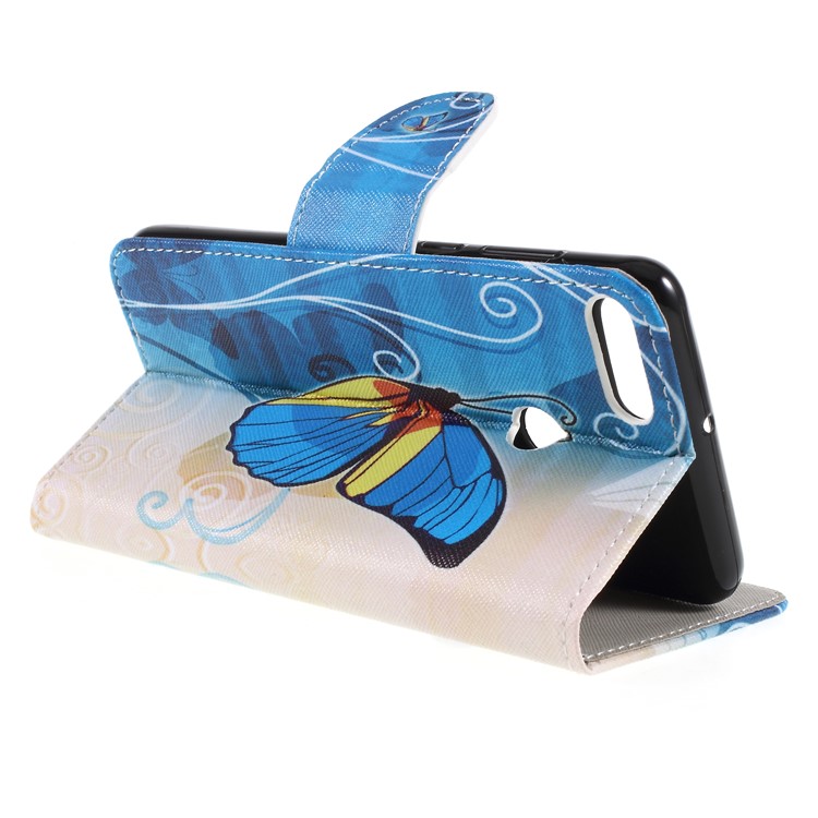 Cross Texture Patterned Wallet Leather Protective Case for Huawei Y9 (2018)/Enjoy 8 Plus - Blue Butterfly-5