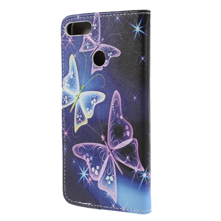 Cross Texture Patterned Wallet Leather Protective Cover for Huawei Y9 (2018)/Enjoy 8 Plus - Butterflies Pattern-2
