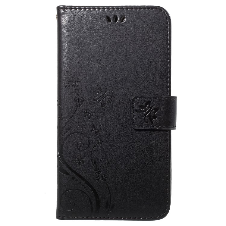 Imprint Butterfly Flower Leather Wallet Stand Case for Huawei P Smart / Enjoy 7S - Black-2